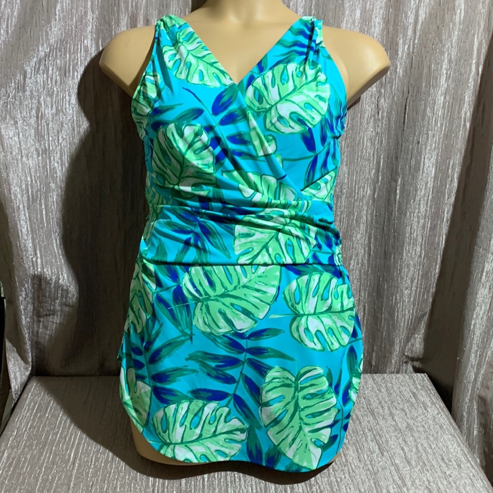 Tropical Leaf Print One Piece Swimsuit